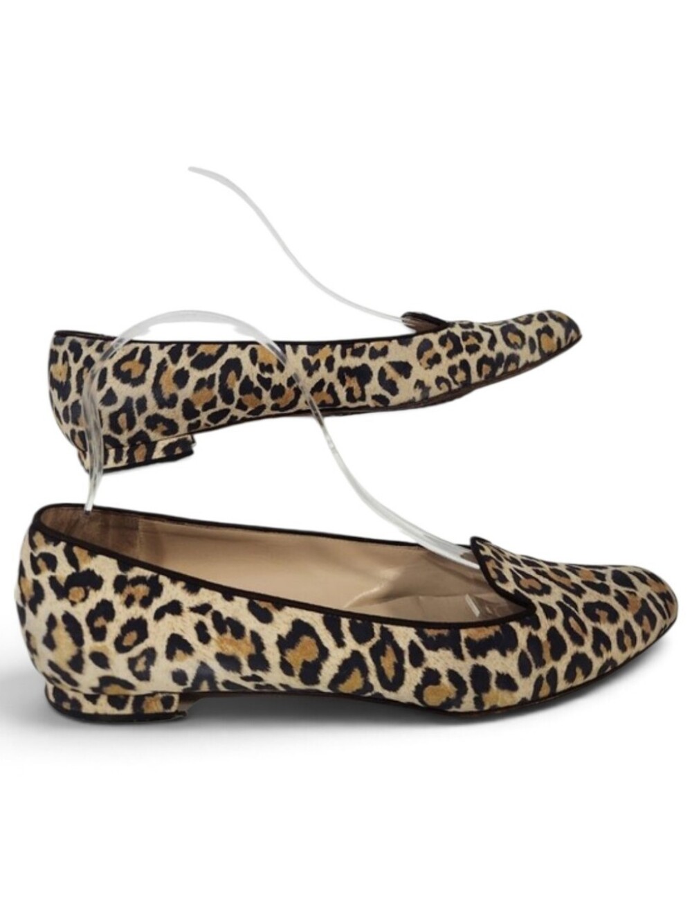 Manolo Blahnik Brown  Leopard Print Calf Hair loafers  Pointed Toe Size 37.5